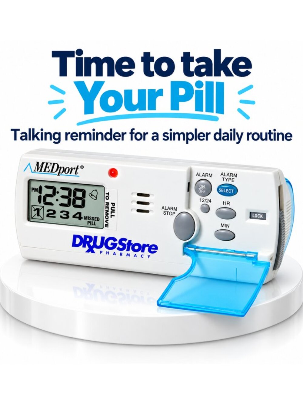 MEDport MEDGlider System 1 Talking Pill Organizer Voice Alarm 4 Compartments NWT